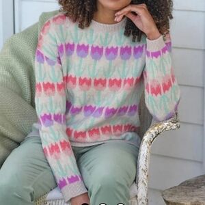 WooLovers Tulip Floral Flowers Lambswool Sweater Easter Spring Medium 🌷🐑🌷